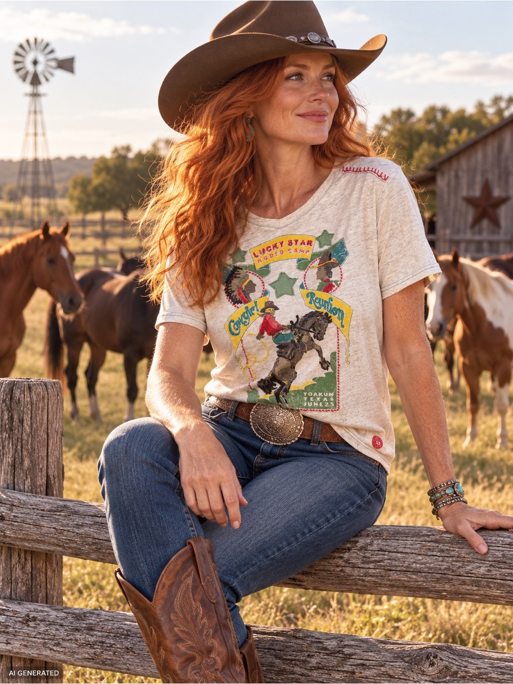 Double D Ranch “Lucky Star Rodeo Camp” Embellished Cowgirl Tee – XL